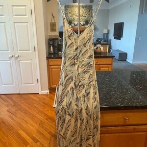 Lovestitch Blue and Cream Leaf Maxi Dress